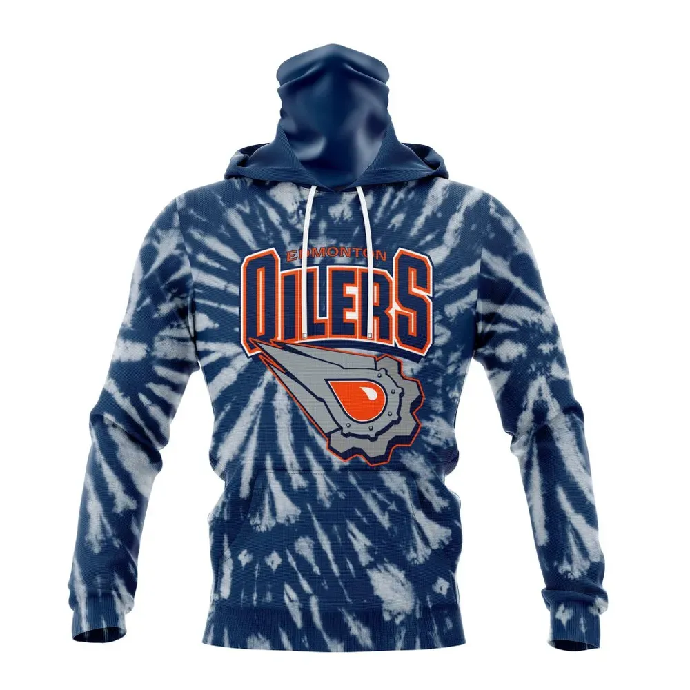 NHL Edmonton Oilers Special Retro Vintage Tie Dye St2201 Mask Hoodie