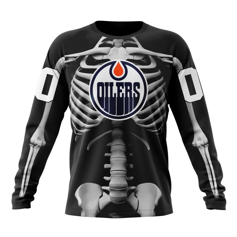 NHL Edmonton Oilers Special Skeleton Costume For Halloween St2301 Long Sleeved Sweatshirt 