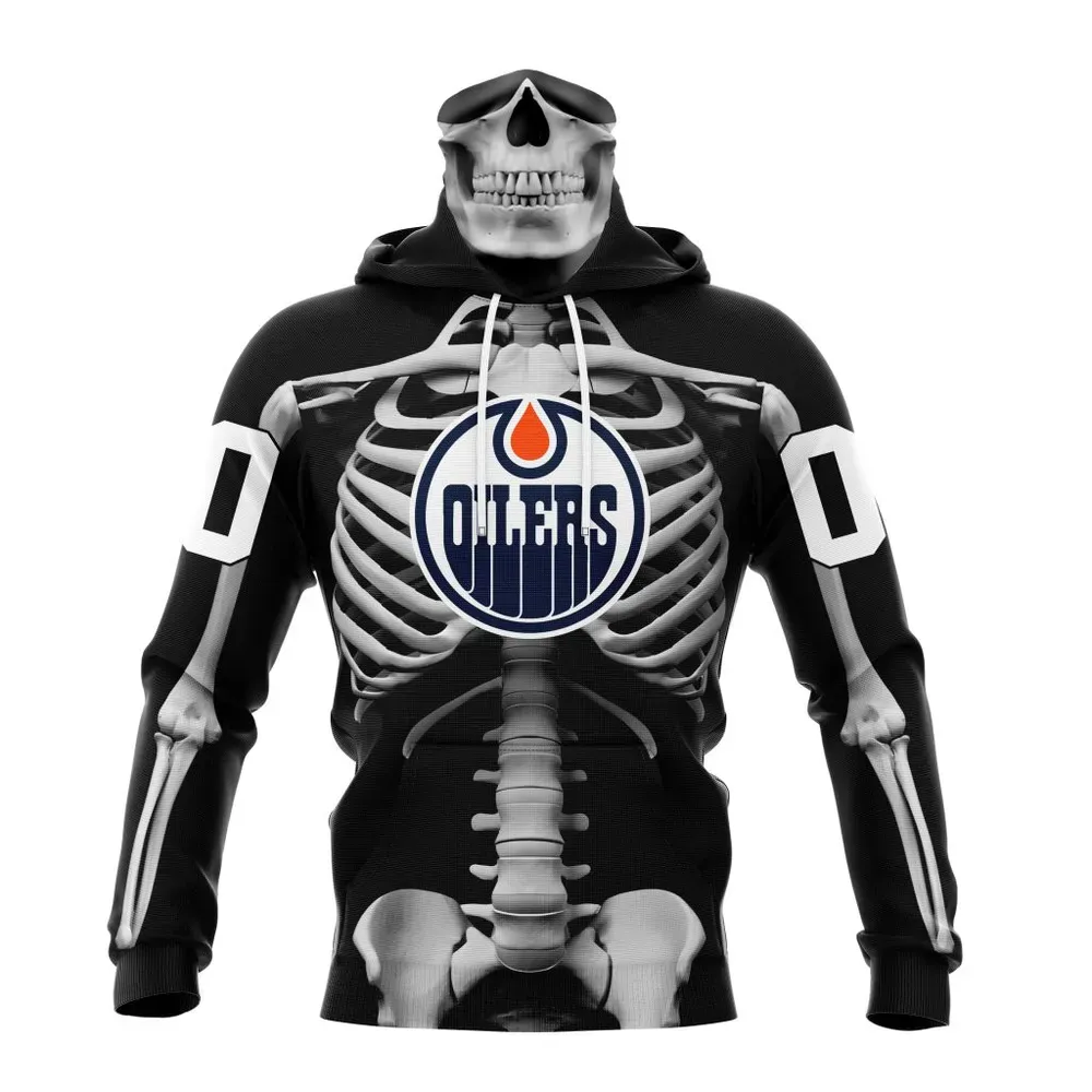 NHL Edmonton Oilers Special Skeleton Costume For Halloween St2301 Mask Hoodie