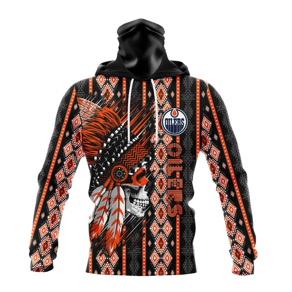 NHL Edmonton Oilers Special Skull Native Design St2301 Mask Hoodie