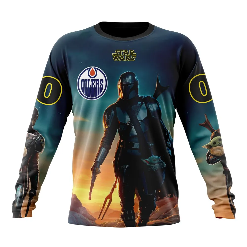 NHL Edmonton Oilers Special Star Wars The Mandalorian Design St2401 Long Sleeved Sweatshirt 