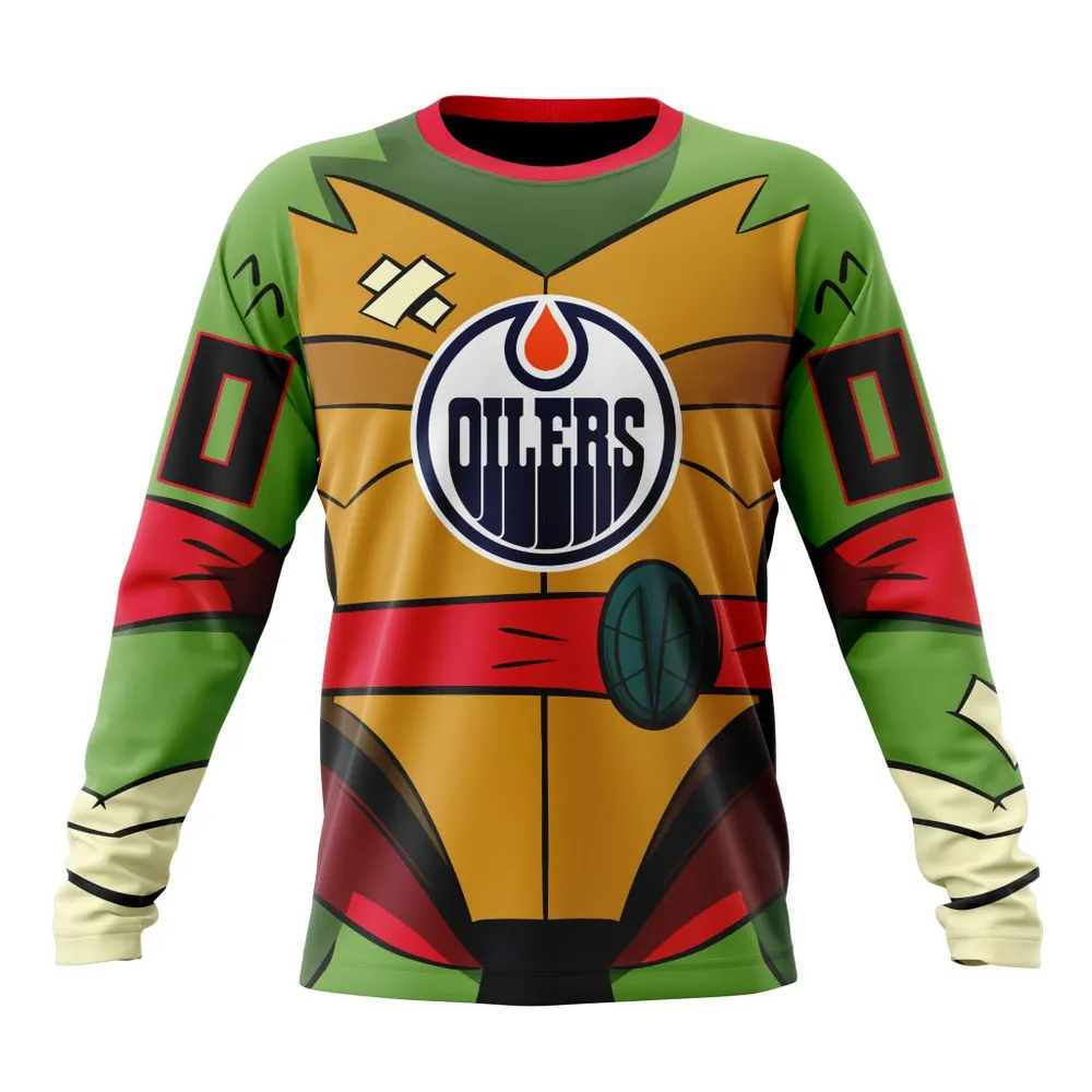 NHL Edmonton Oilers Special Teenage Mutant Ninja Turtles Design St2301 Long Sleeved Sweatshirt 