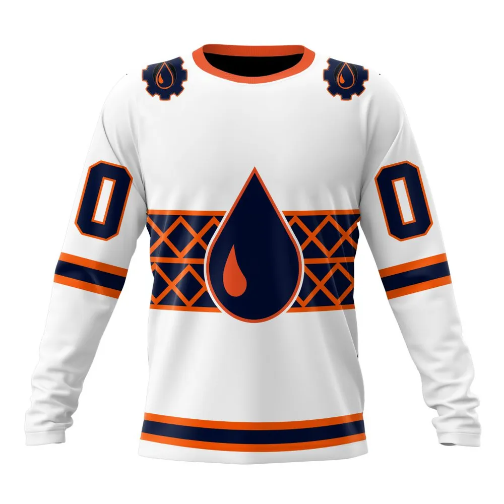 NHL Edmonton Oilers Special Whiteout Design St2401 Long Sleeved Sweatshirt 