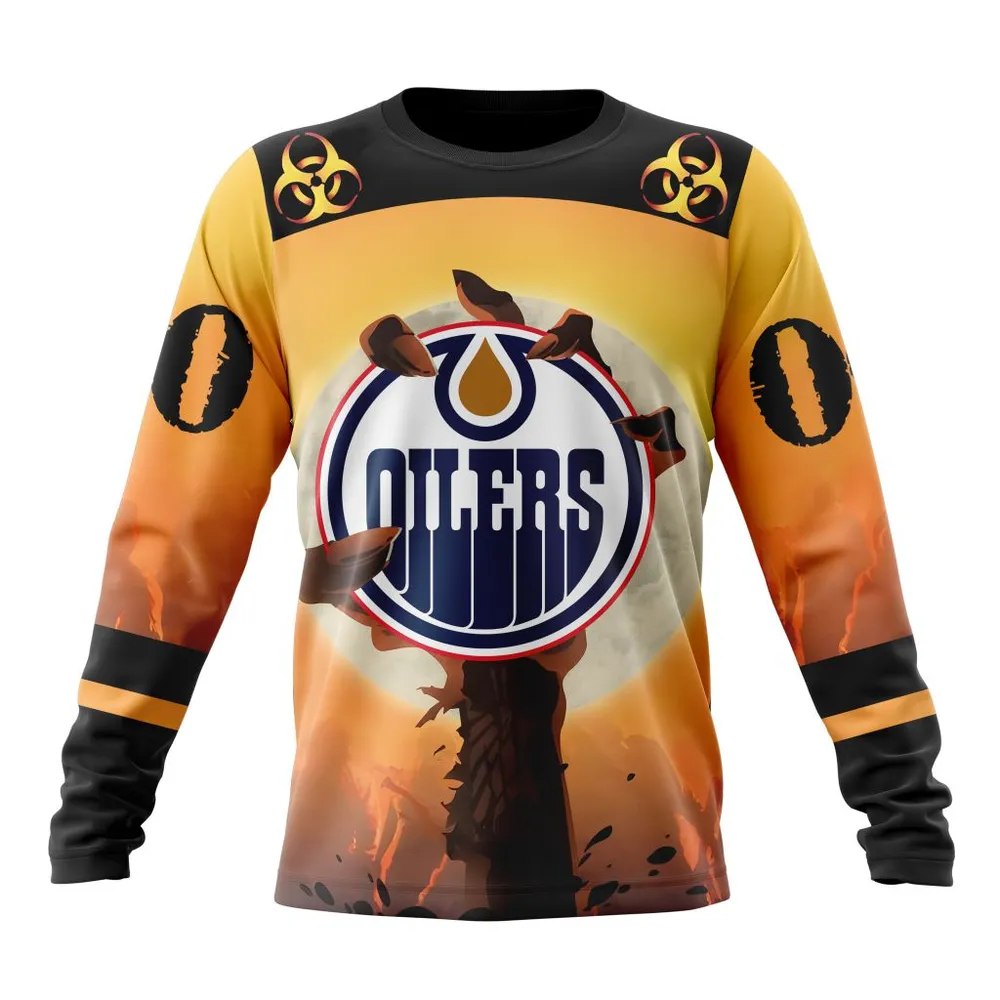 NHL Edmonton Oilers Special Zombie Design For Halloween St2305 Long Sleeved Sweatshirt 