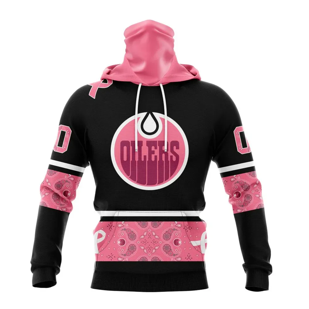 NHL Edmonton Oilers | Specialized Design In Classic Style With Paisley! In October We Wear Pink Breast Cancer Mask Hoodie