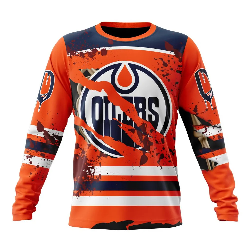 NHL Edmonton Oilers | Specialized Design Jersey With Your Ribs For Halloween Long Sleeved Sweatshirt 