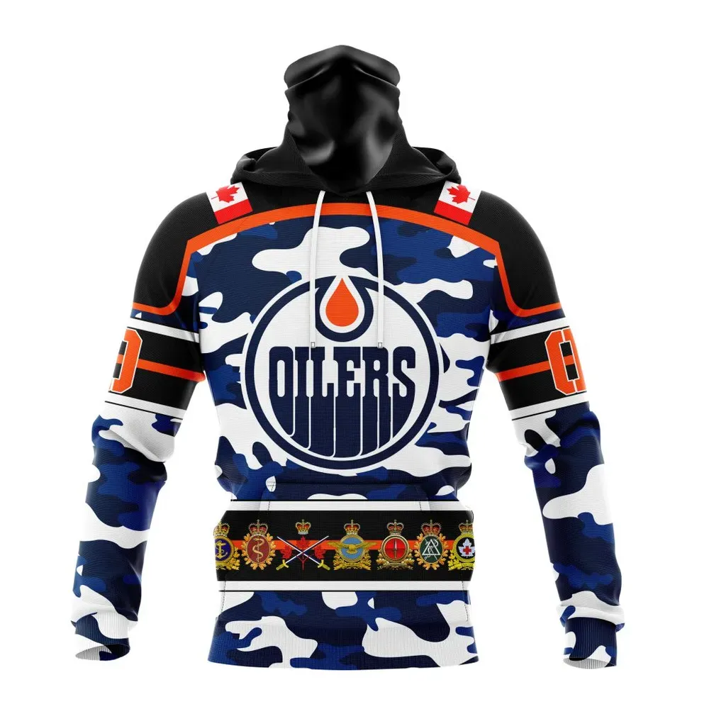 NHL Edmonton Oilers | Specialized Design Wih Camo Team Color And Military Force Logo Mask Hoodie