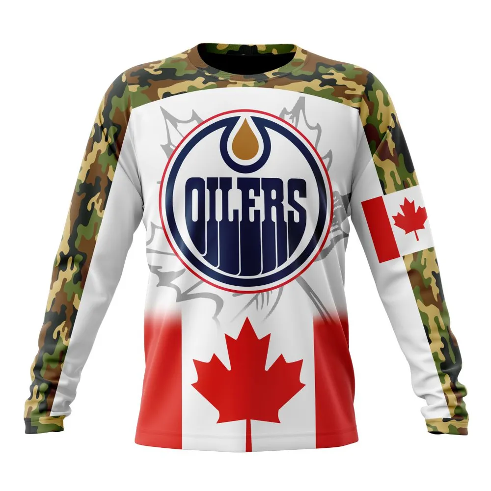 NHL Edmonton Oilers | Specialized Design With Our Canada Flag Long Sleeved Sweatshirt 