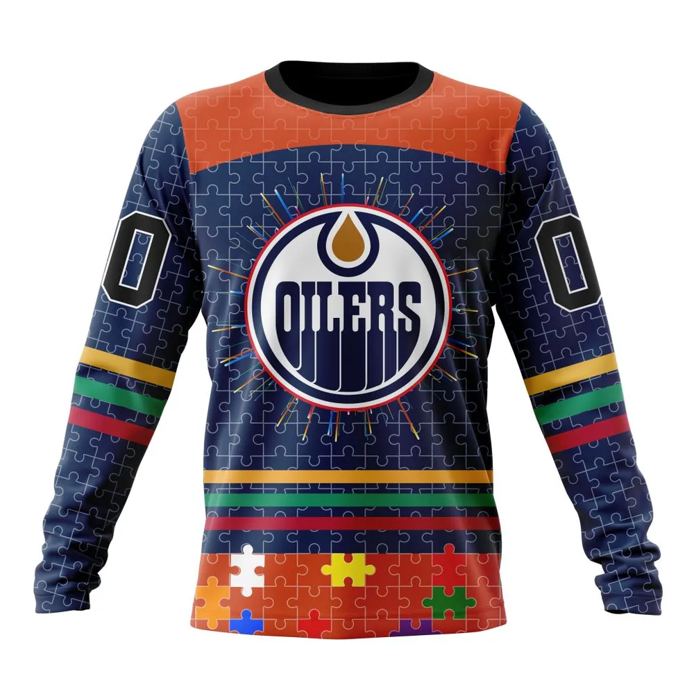 NHL Edmonton Oilers | Specialized Fearless Aganst Autism V0122 Long Sleeved Sweatshirt 