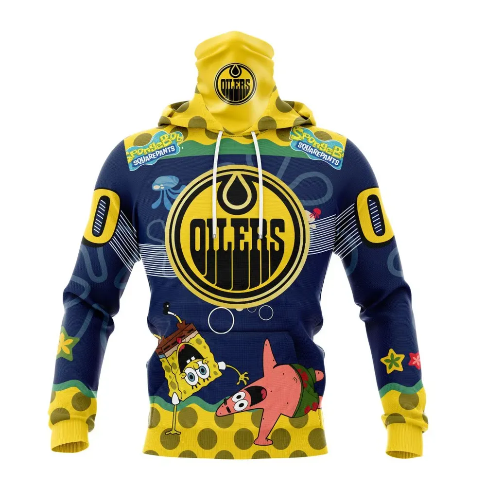 NHL Edmonton Oilers Specialized Jersey With Spongebob Mask Hoodie