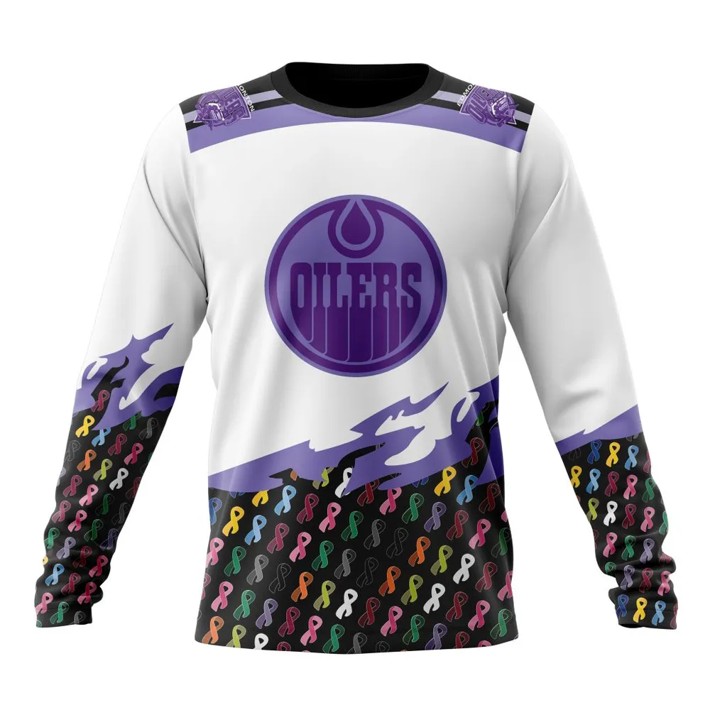 NHL Edmonton Oilers | Specialized Kits In October We Stand Together We Can Beat Cancer Long Sleeved Sweatshirt 