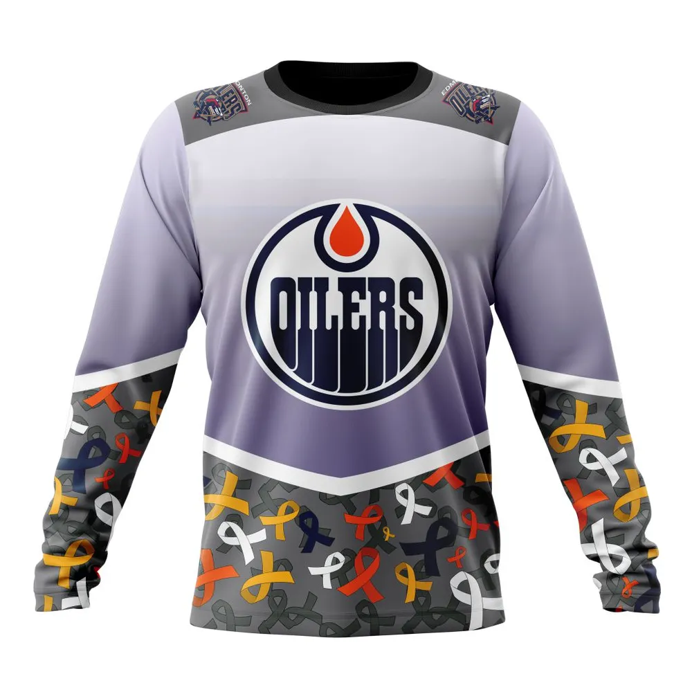 NHL Edmonton Oilers | Specialized Sport Fights Again All Cancer V0122 Long Sleeved Sweatshirt 