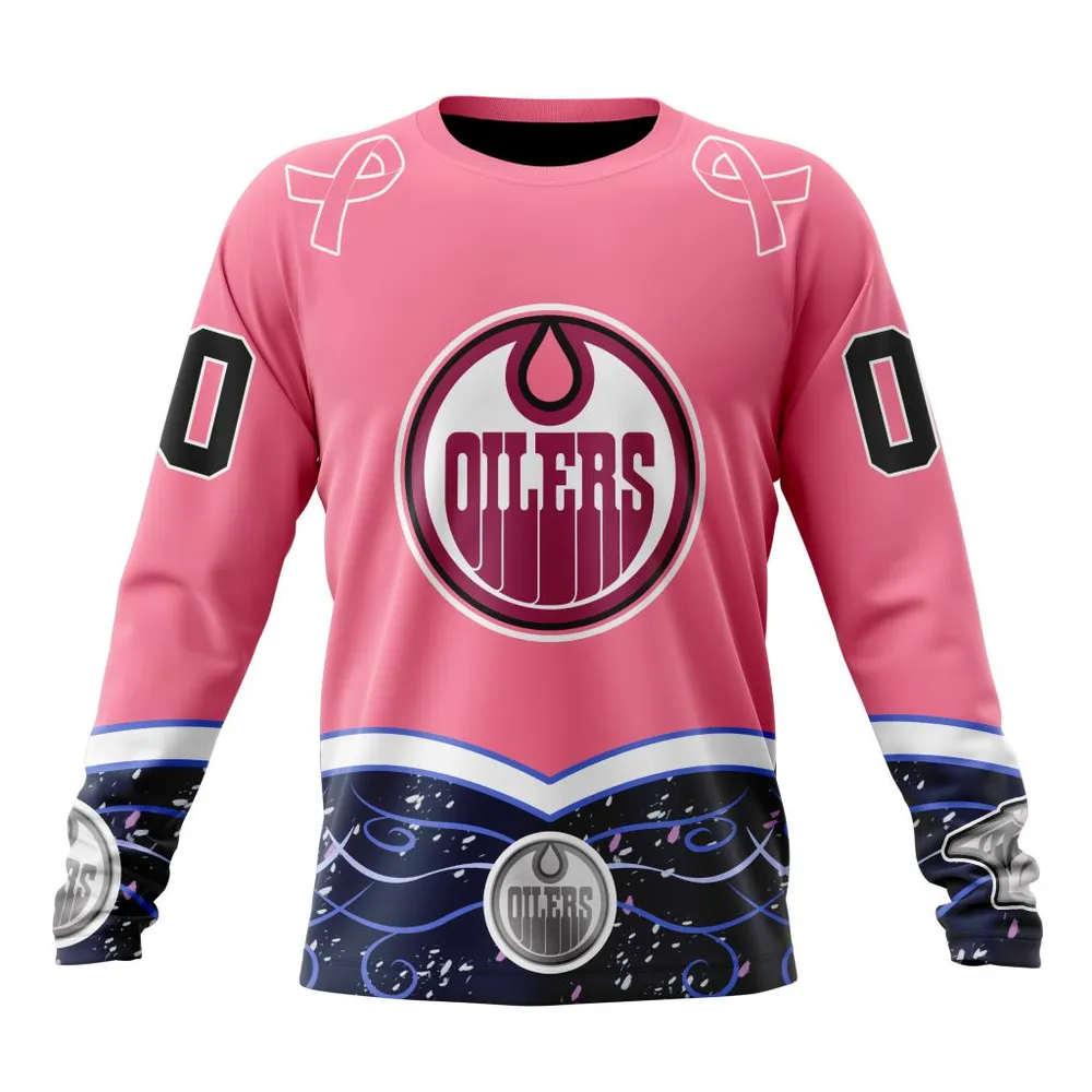 NHL Edmonton Oilers | Specialized Unisex For Hockey Fights Cancer Long Sleeved Sweatshirt 