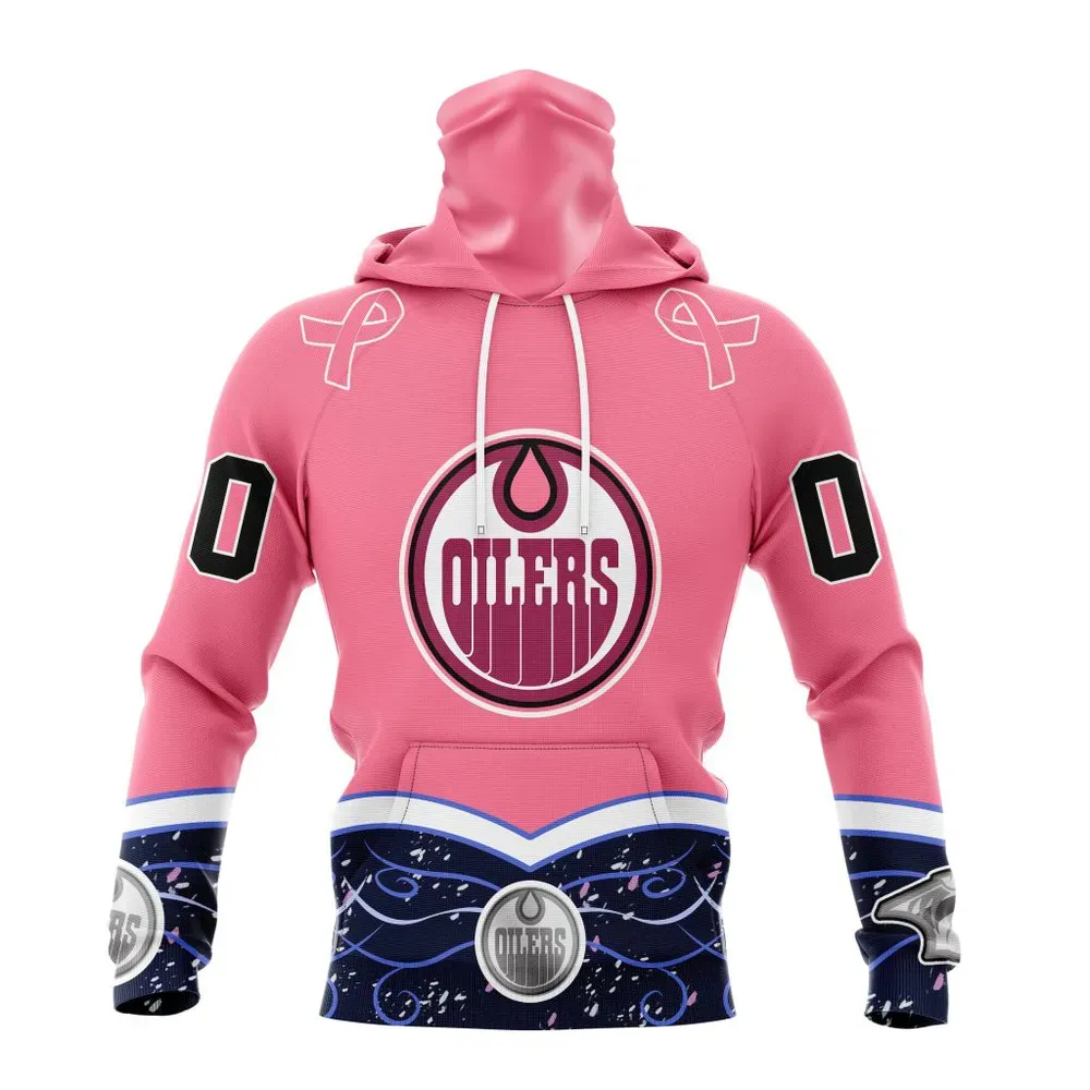 NHL Edmonton Oilers | Specialized Unisex For Hockey Fights Cancer Mask Hoodie