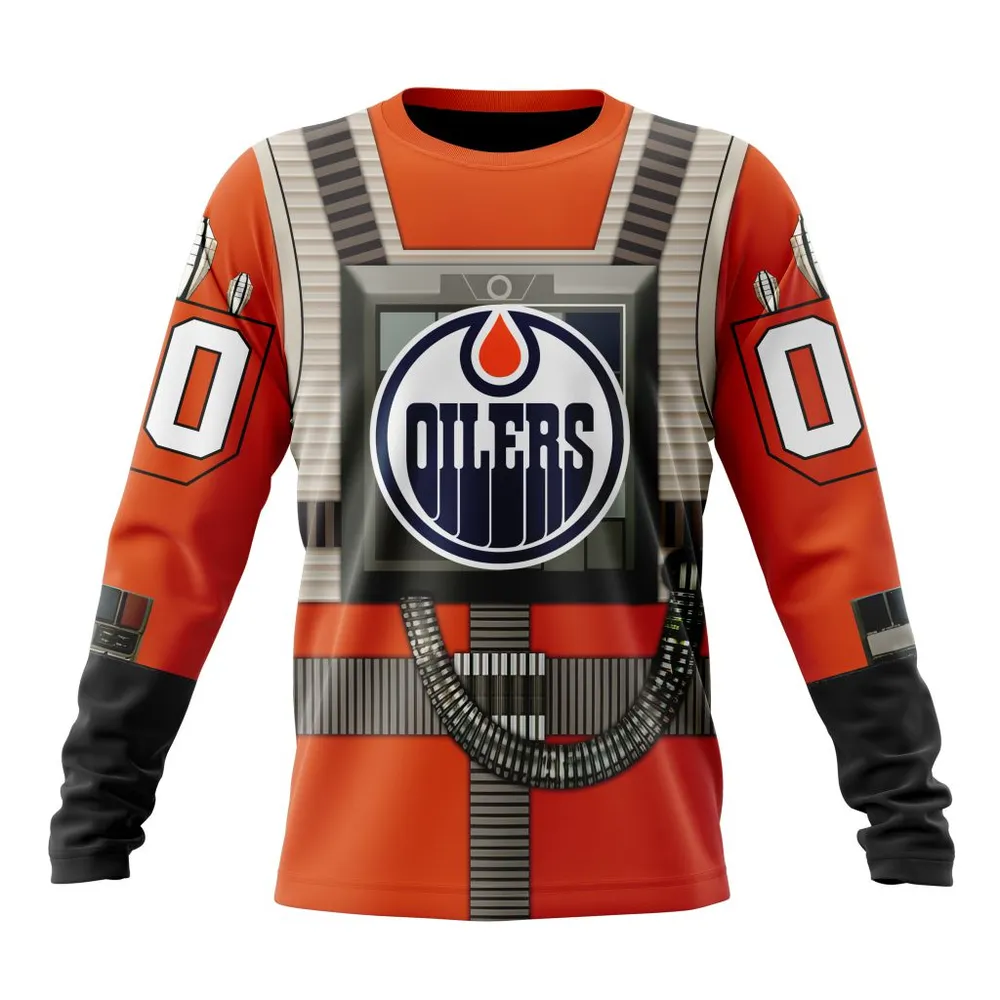 NHL Edmonton Oilers Star Wars Rebel Pilot Design St2201 Long Sleeved Sweatshirt 