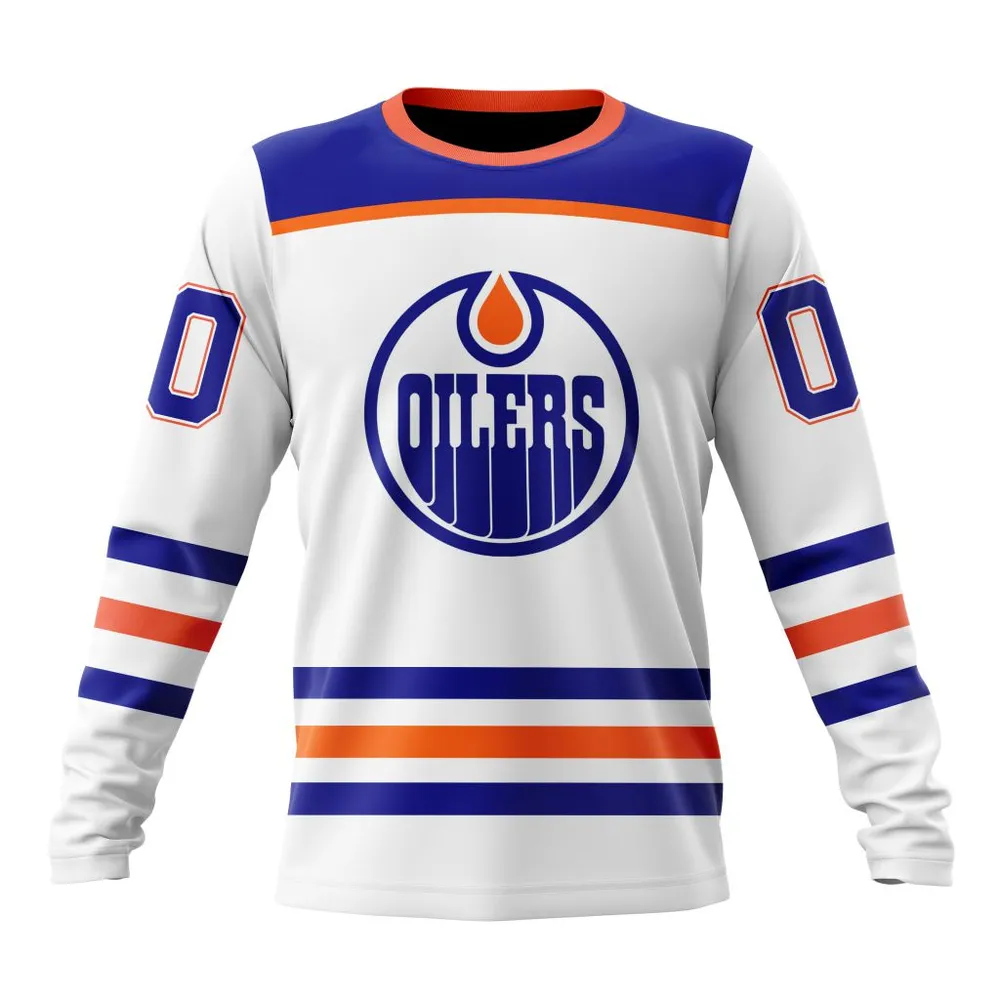 NHL Edmonton Oilers White Away Long Sleeved Sweatshirt 