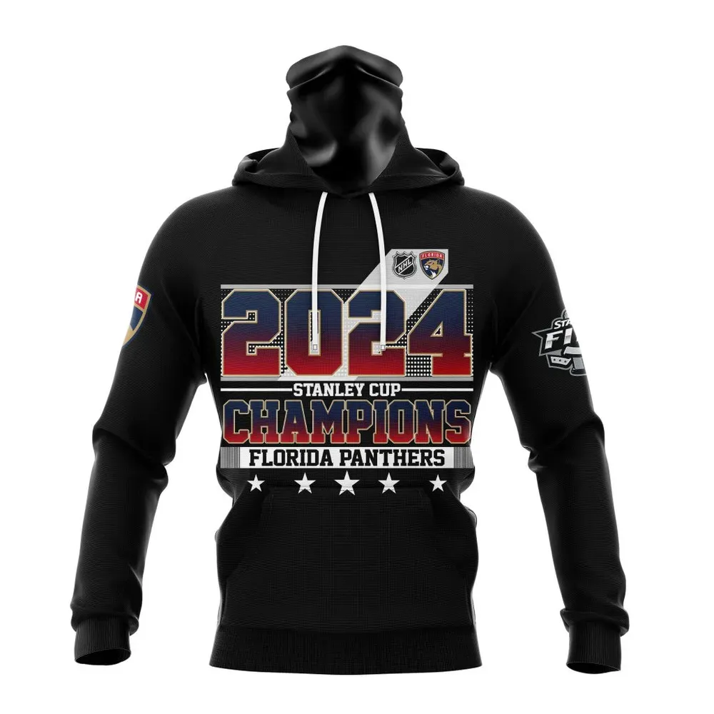 NHL Florida Panthers 2024 Stanley Cup Champions Black Kits Mask Hoodie