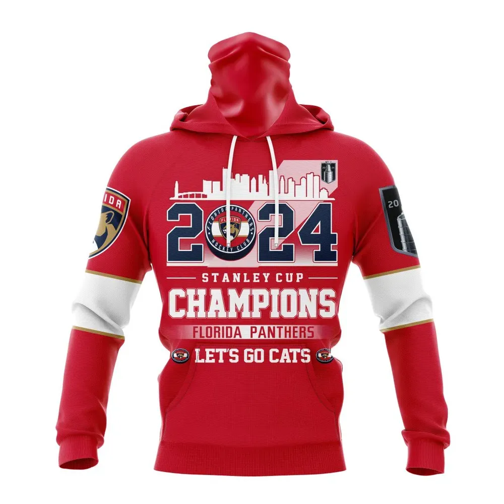 NHL Florida Panthers 2024 Stanley Cup Champions Red Kits Mask Hoodie