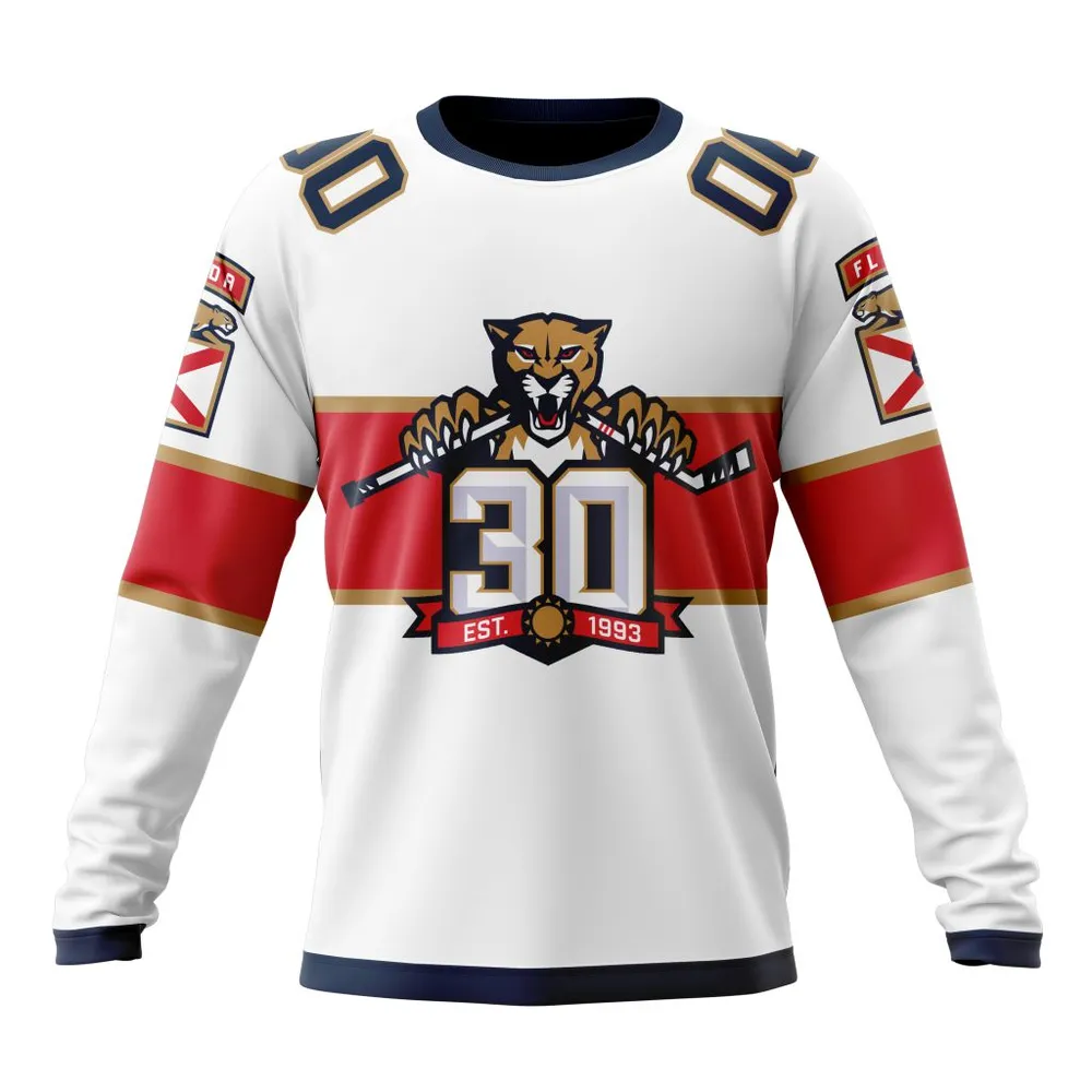 NHL Florida Panthers Away With 30Th Anniversary Logo Long Sleeved Sweatshirt 