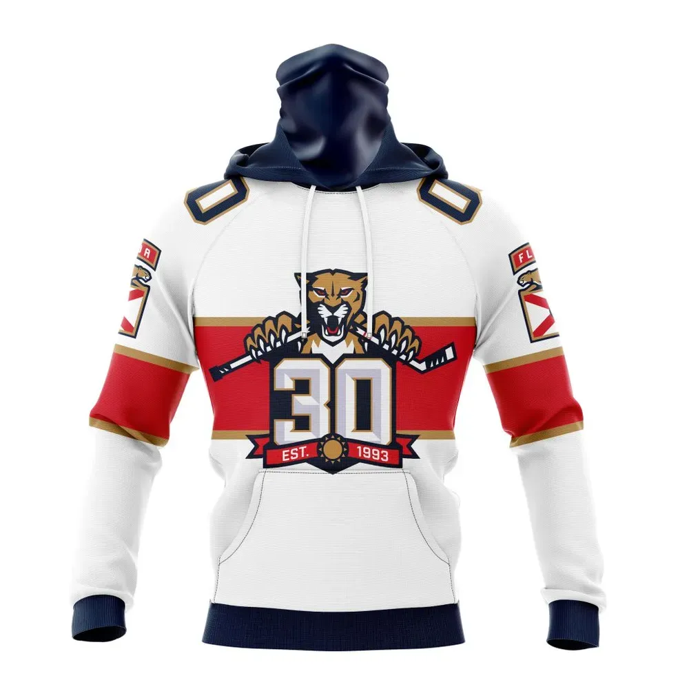 NHL Florida Panthers Away With 30Th Anniversary Logo Mask Hoodie