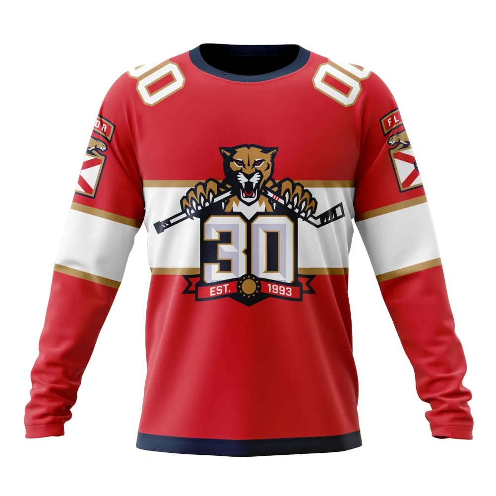 NHL Florida Panthers Home With 30Th Anniversary Logo Long Sleeved Sweatshirt 