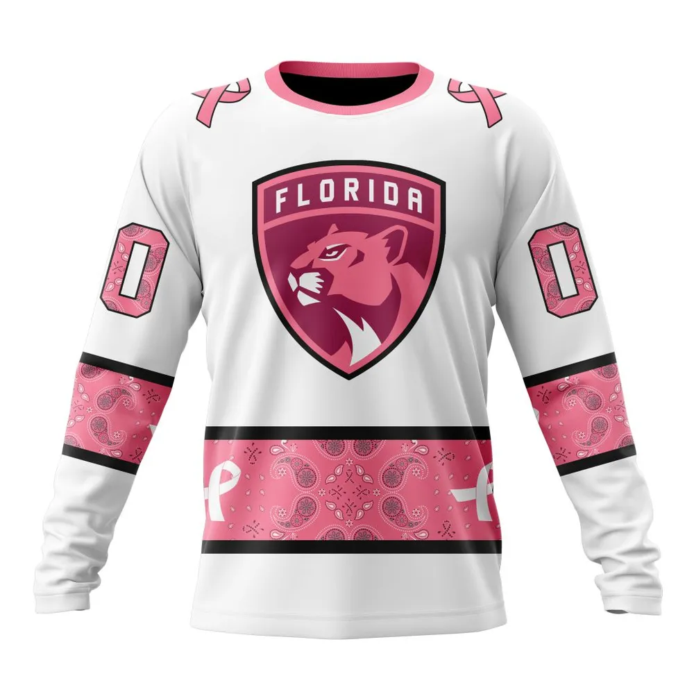 NHL Florida Panthers In Classic Style With Paisley! In October We Wear Pink Breast Cancer Long Sleeved Sweatshirt 