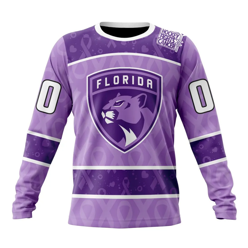 NHL Florida Panthers New Lavender Hockey Fight Cancer St2301 Long Sleeved Sweatshirt 