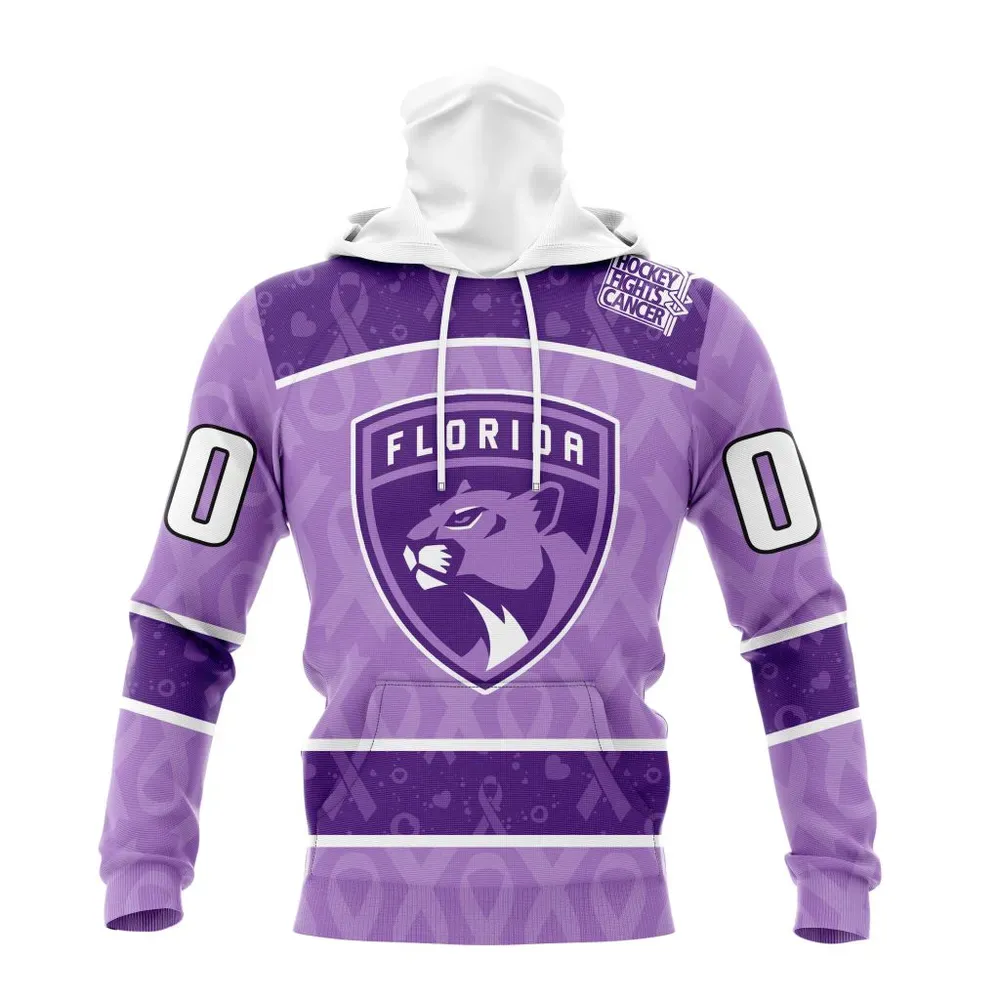 NHL Florida Panthers New Lavender Hockey Fight Cancer St2301 Mask Hoodie