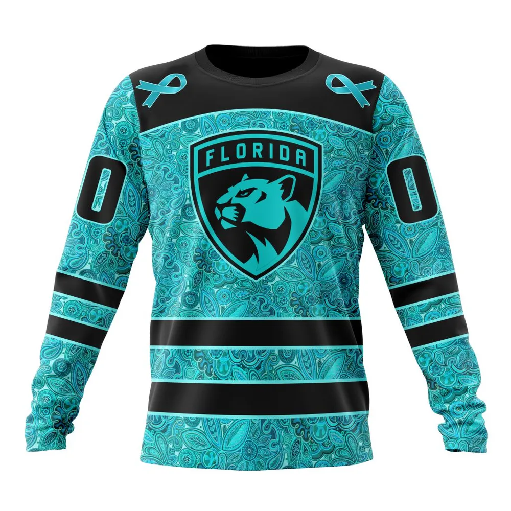 NHL Florida Panthers Special Design Fight Ovarian Cancer St2201 Long Sleeved Sweatshirt 