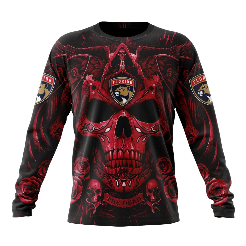 NHL Florida Panthers Special Design With Skull Art St2203 Long Sleeved Sweatshirt 