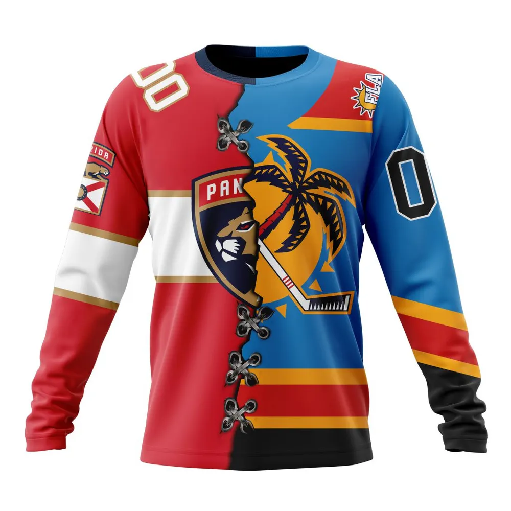 NHL Florida Panthers Special Home Mix Reverse Retro Personalized Kits Long Sleeved Sweatshirt 