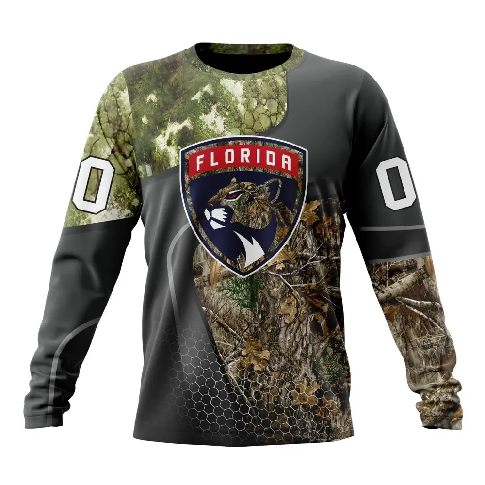 NHL Florida Panthers Special Hunting Camo Design St2302 Long Sleeved Sweatshirt 