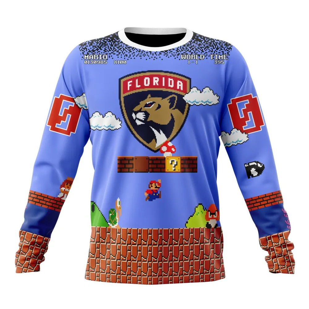 NHL Florida Panthers Special Kits With Super Mario Game Design Long Sleeved Sweatshirt 