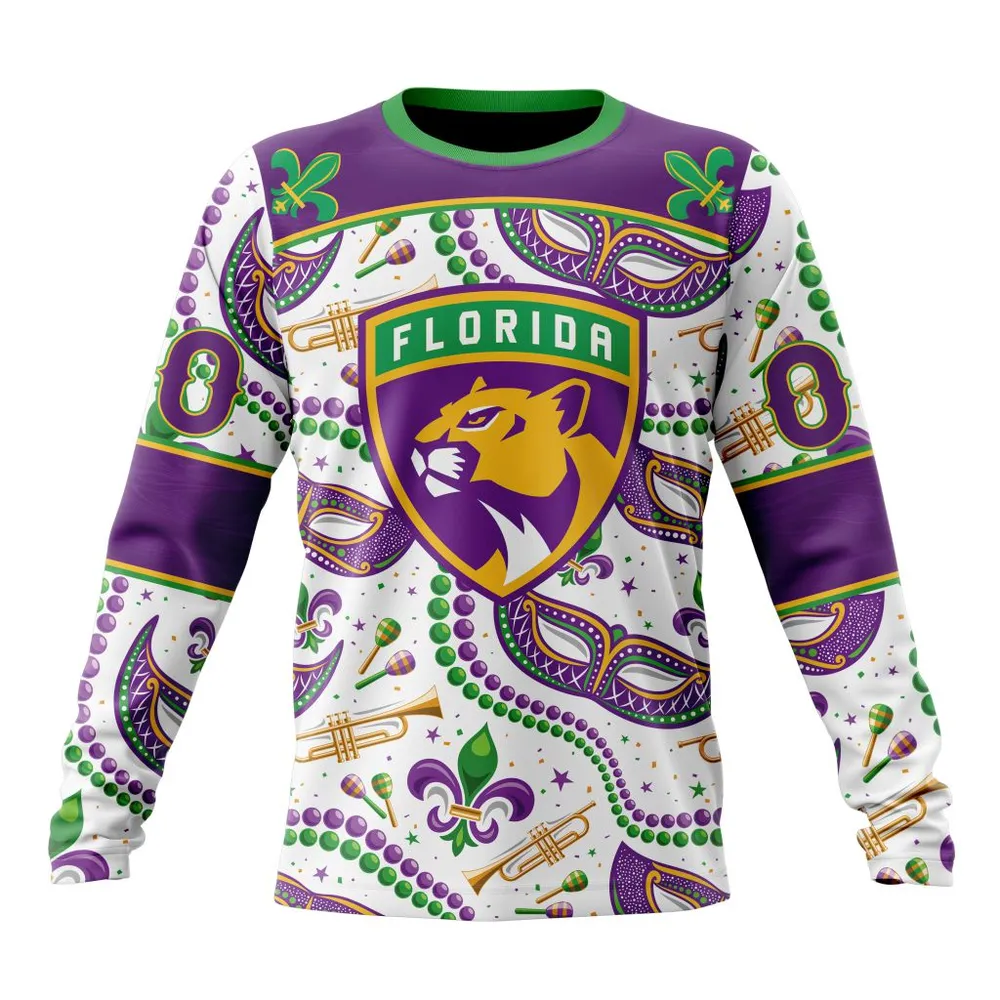 NHL Florida Panthers Special Mardi Gras Design St2401 Long Sleeved Sweatshirt 