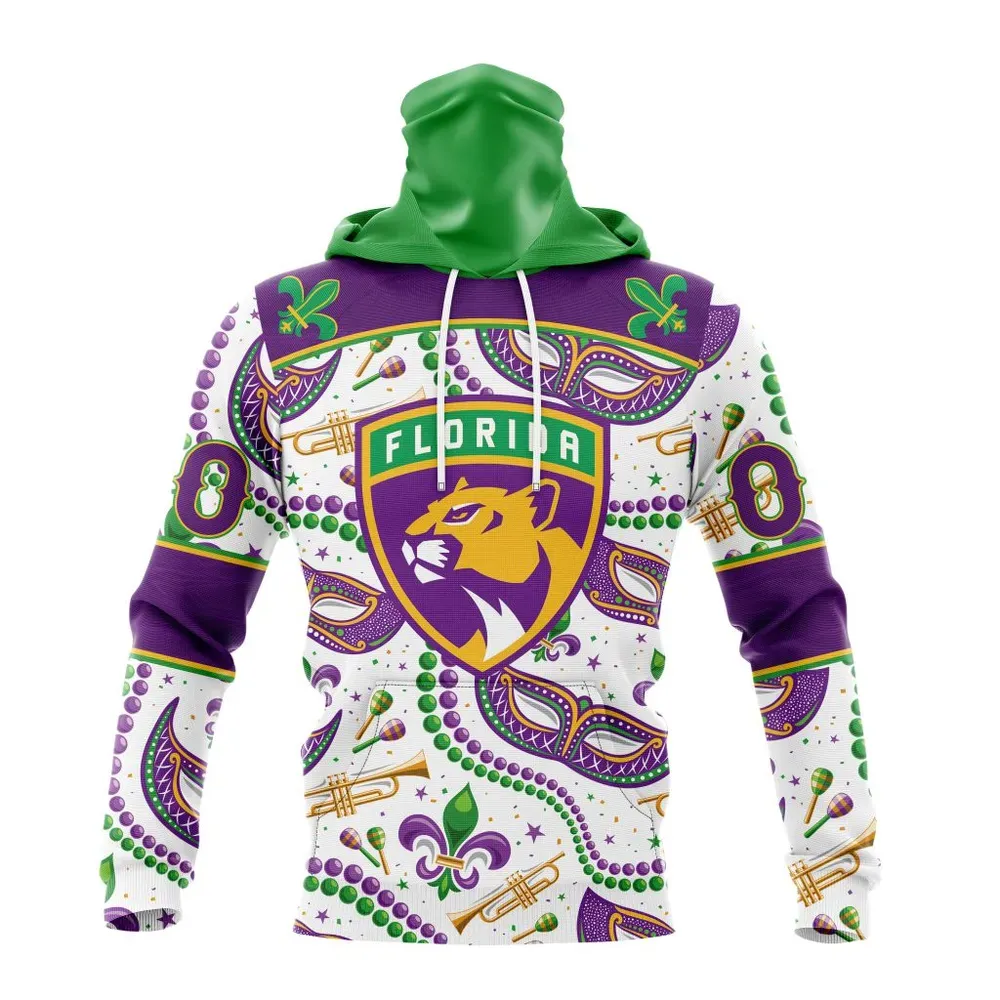 NHL Florida Panthers Special Mardi Gras Design St2401 Mask Hoodie