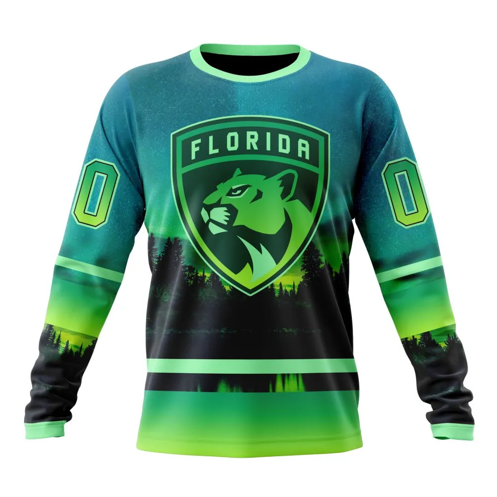 NHL Florida Panthers Special Northern Lights Design St2302 Long Sleeved Sweatshirt 