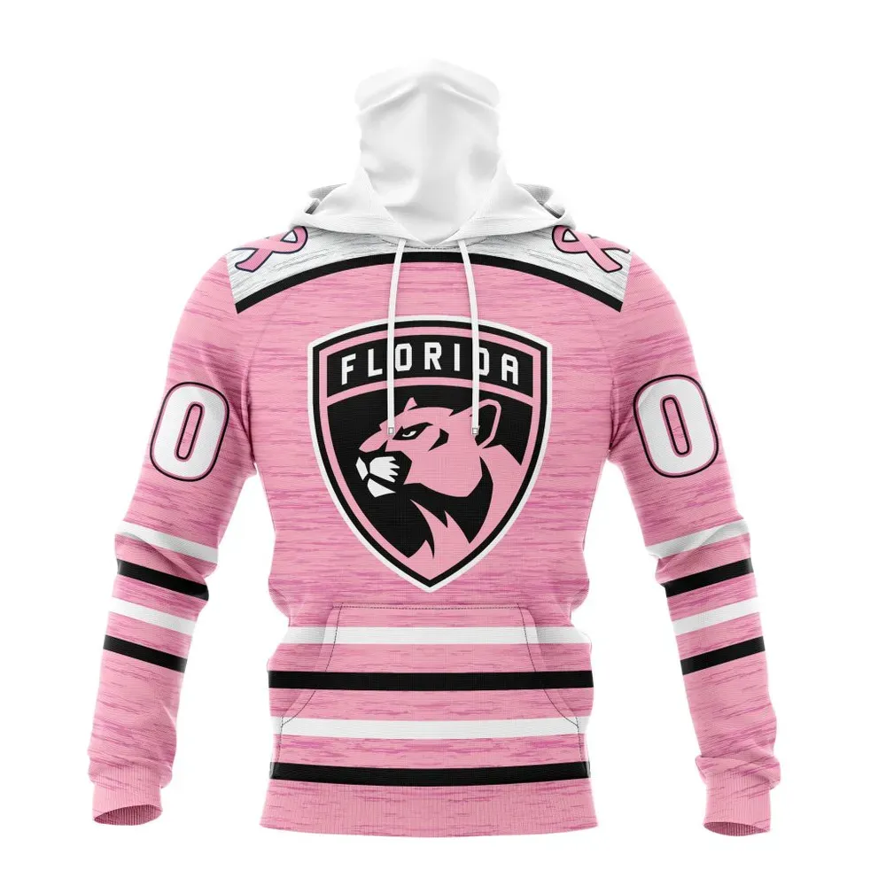 NHL Florida Panthers Special Pink Fight Breast Cancer Design St2304 Mask Hoodie