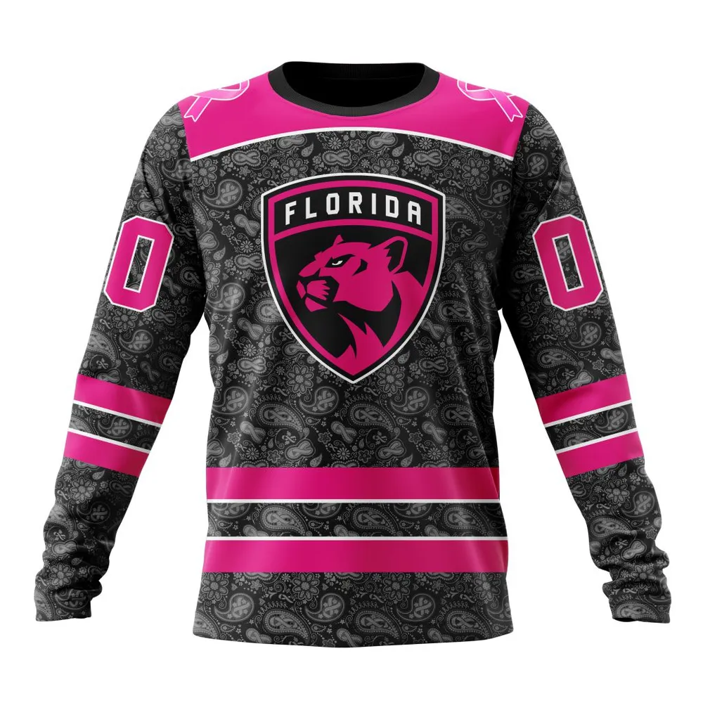 NHL Florida Panthers Special Pink In The Rink Fight Breast Cancer St2301 Long Sleeved Sweatshirt 