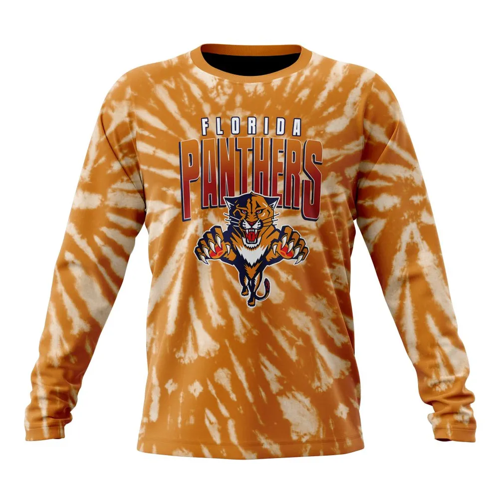 NHL Florida Panthers Special Retro Vintage Tie Dye St2201 Long Sleeved Sweatshirt 