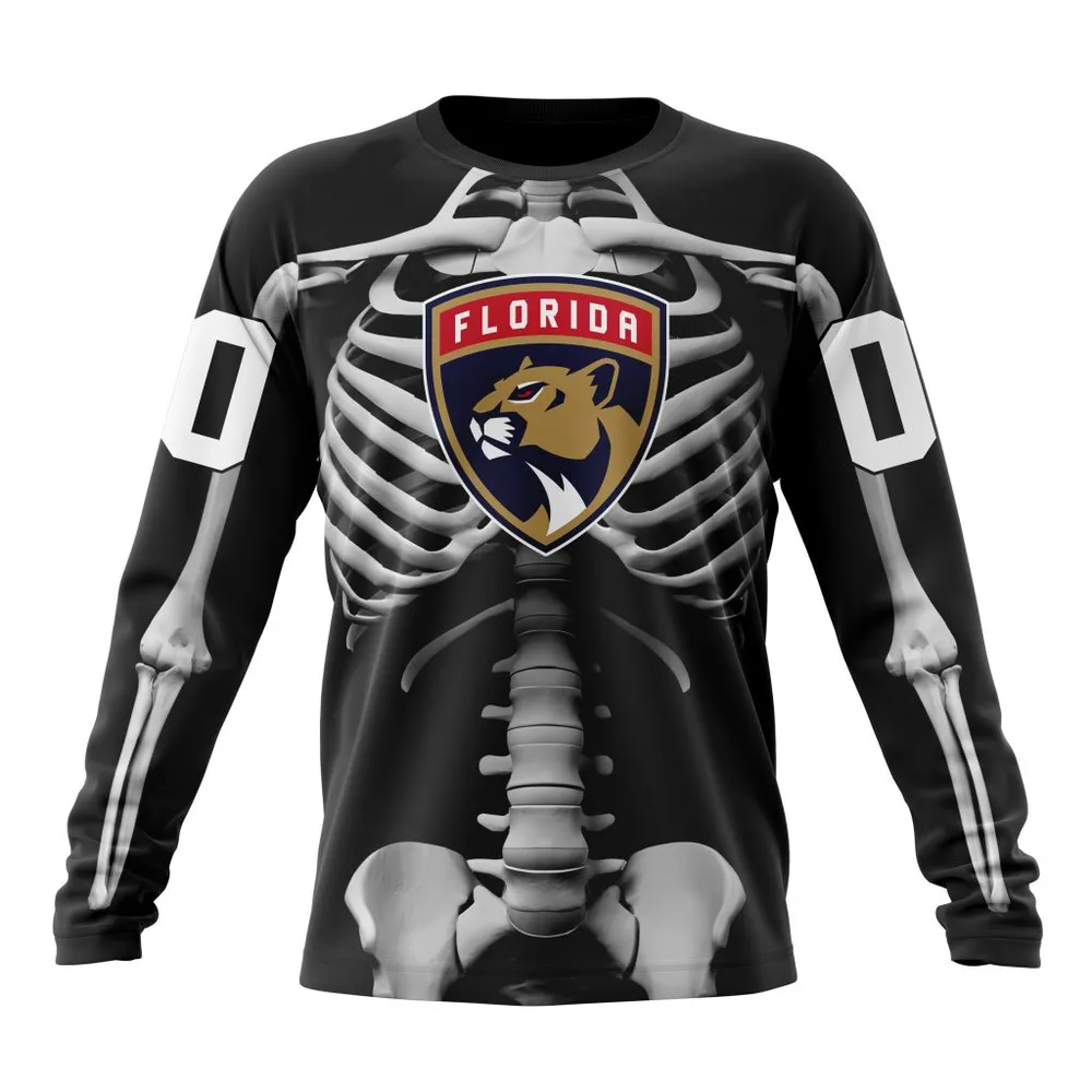 NHL Florida Panthers Special Skeleton Costume For Halloween St2301 Long Sleeved Sweatshirt 