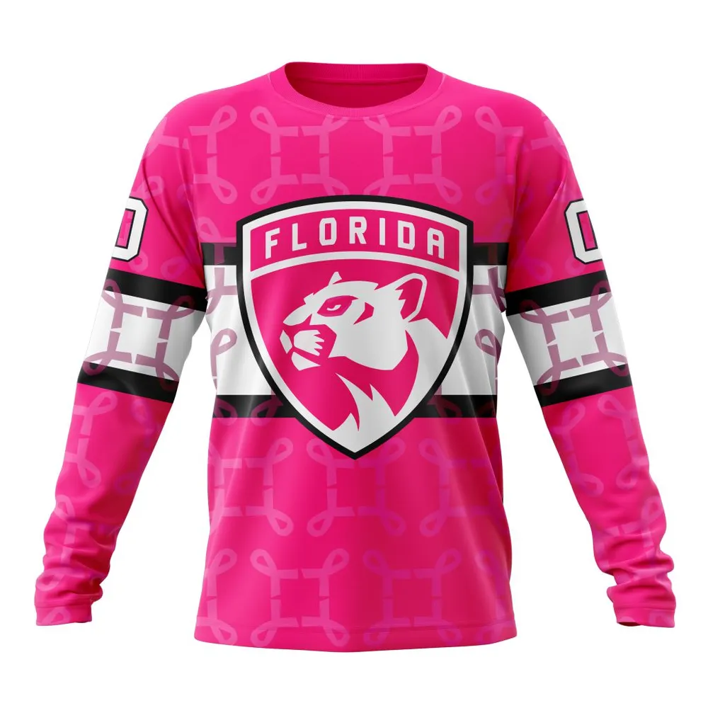 NHL Florida Panthers | Specialized Design I Pink I Can! In October We Wear Pink Breast Cancer Long Sleeved Sweatshirt 