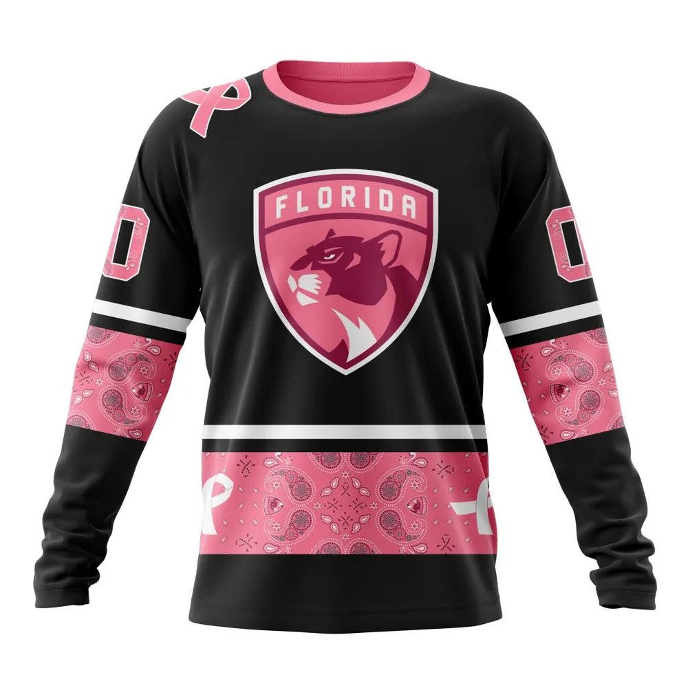 NHL Florida Panthers | Specialized Design In Classic Style With Paisley! In October We Wear Pink Breast Cancer Long Sleeved Sweatshirt 