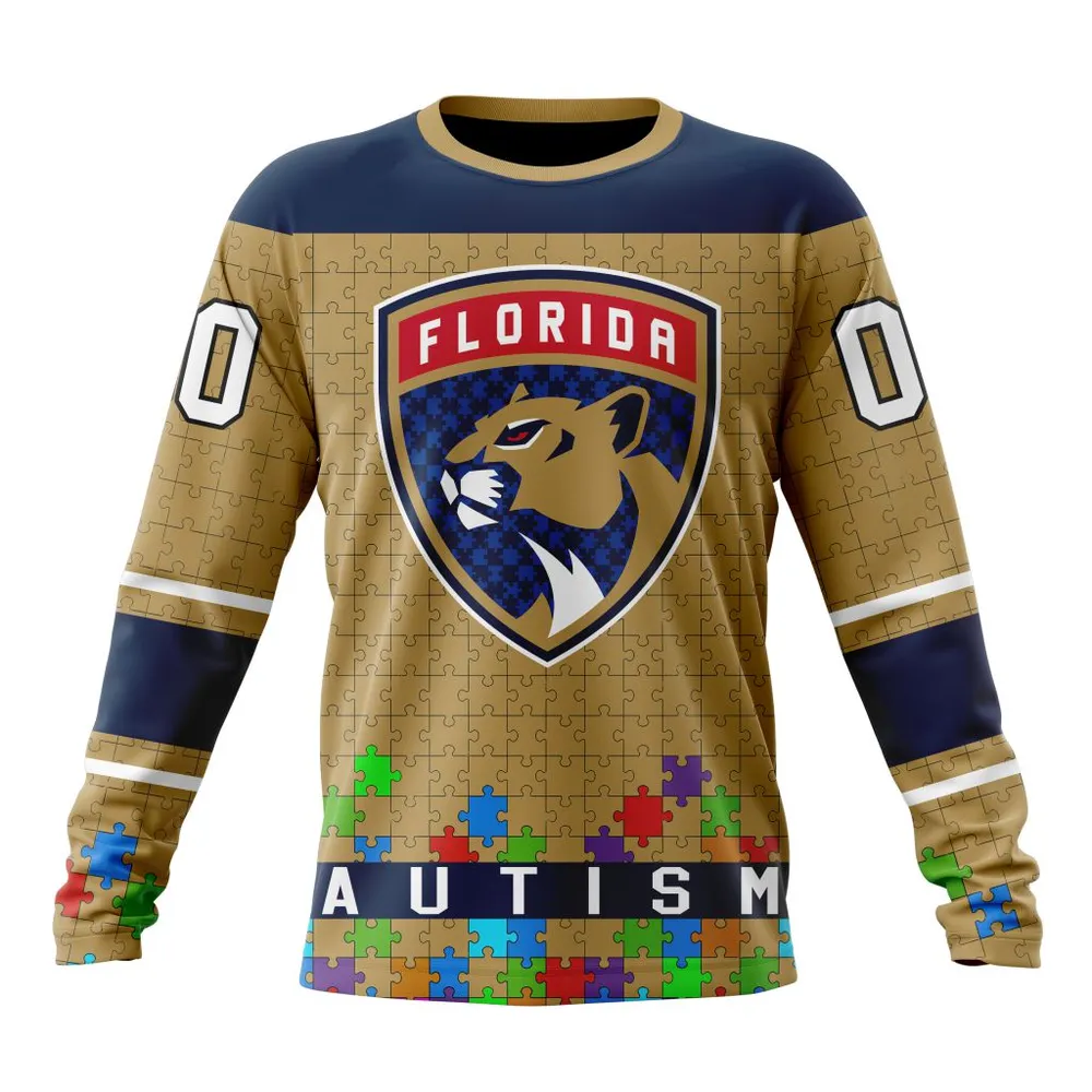 NHL Florida Panthers | Specialized Unisex Kits Hockey Fights Against Autism Long Sleeved Sweatshirt 