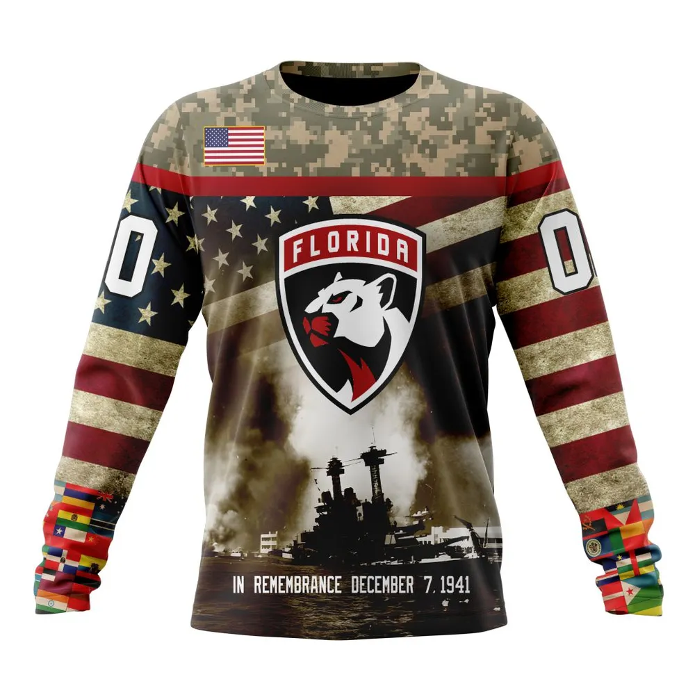 NHL Florida Panthers | Specialized Unisex Kits Remember Pearl Harbor Long Sleeved Sweatshirt 