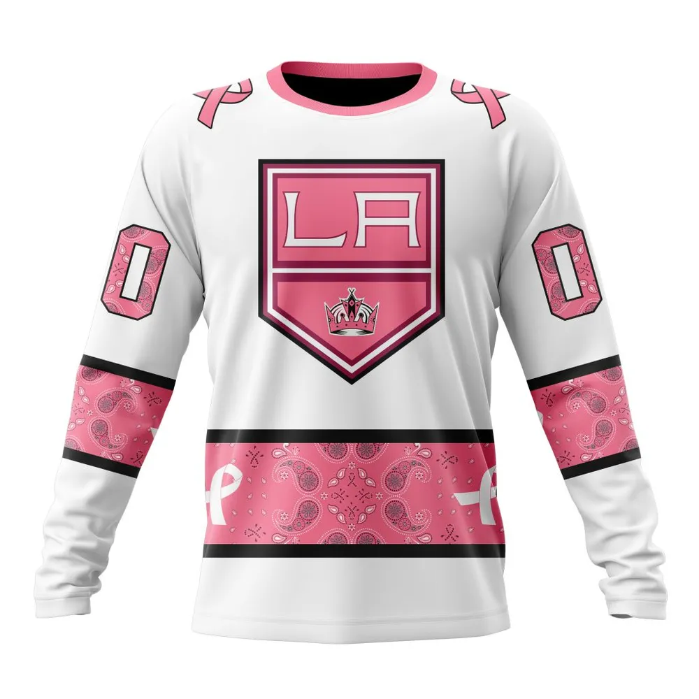 NHL Los Angeles Kings In Classic Style With Paisley! In October We Wear Pink Breast Cancer Long Sleeved Sweatshirt 