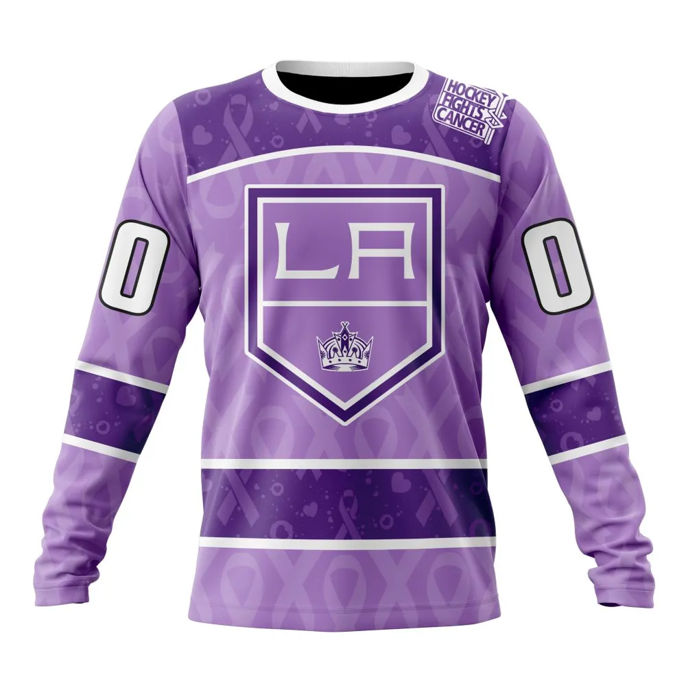 NHL Los Angeles Kings New Lavender Hockey Fight Cancer St2301 Long Sleeved Sweatshirt 