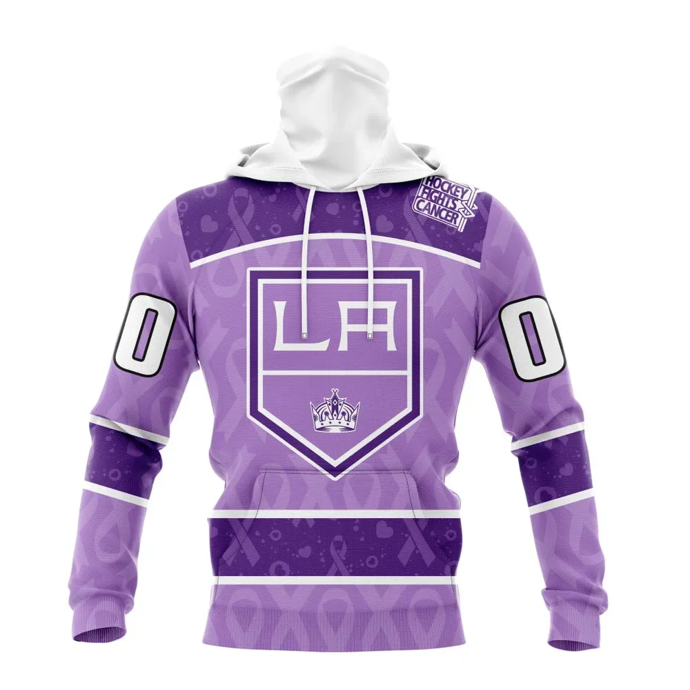 NHL Los Angeles Kings New Lavender Hockey Fight Cancer St2301 Mask Hoodie