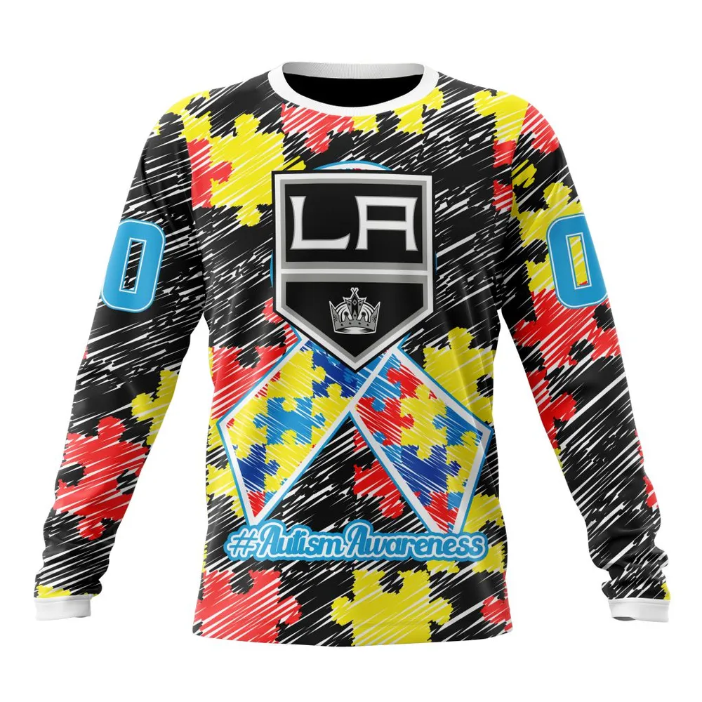 NHL Los Angeles Kings Special Autism Awareness Design St2201 Long Sleeved Sweatshirt 