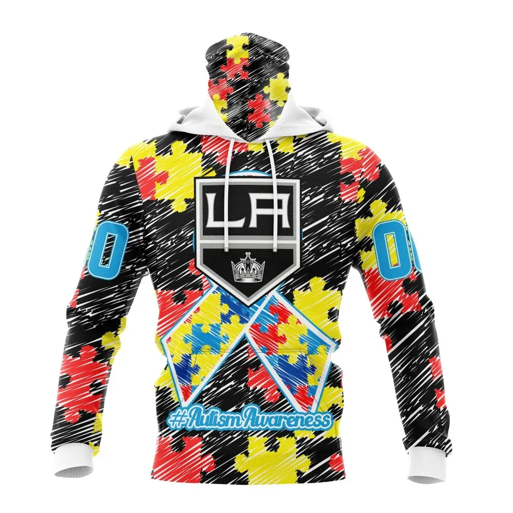 NHL Los Angeles Kings Special Autism Awareness Design St2201 Mask Hoodie