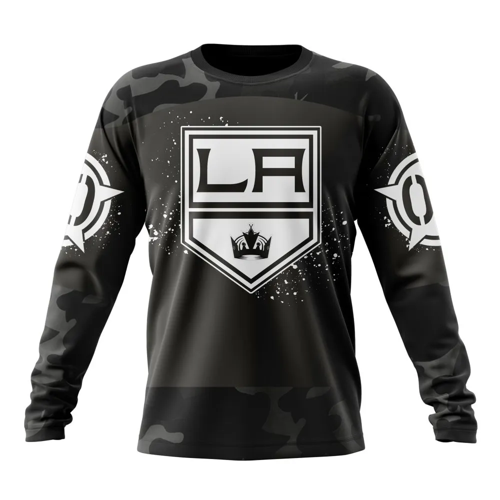 NHL Los Angeles Kings Special Black Camo Design For Veterans Day St2304 Long Sleeved Sweatshirt 